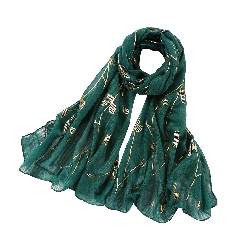 Vrouwen Chiffon Hoofddoek Bloemenprint Hoofd Slijtage Hijab Lange Sjaal Moslim Sjaal Islamitische Hijaabs Arabische Wrap Hoofd Sjaals: Green