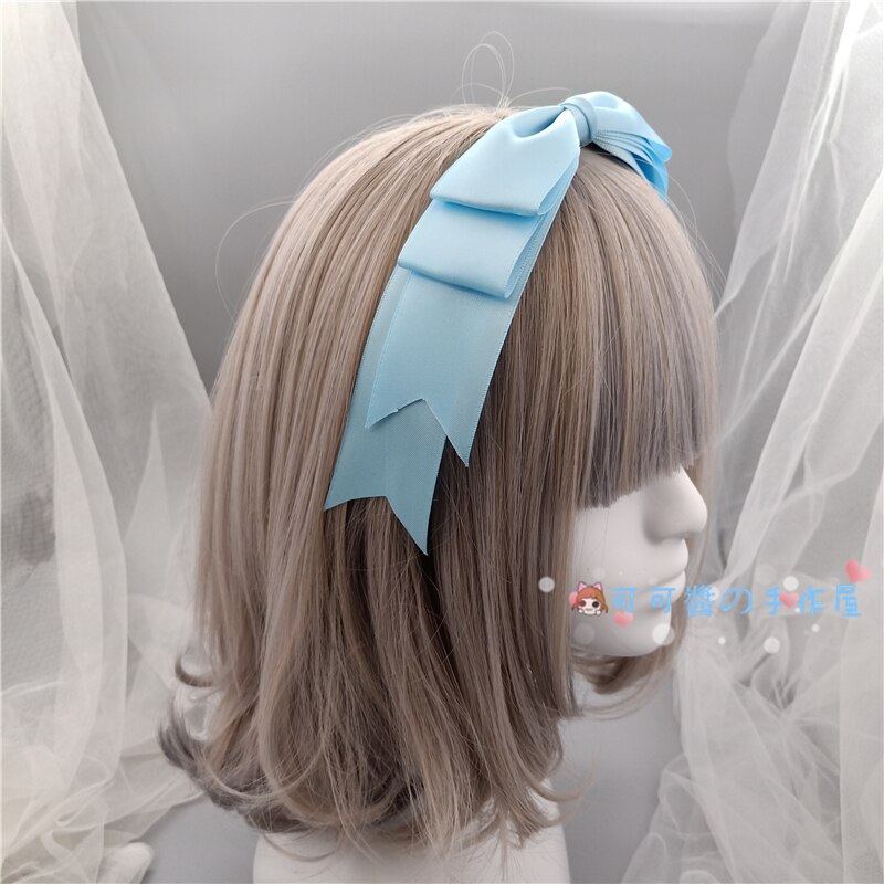 Lolita, diademas con lazo KC estilo japonés, dulces accesorios para el cabello de corazón para niñas, diadema Harajuku, tocado: SKY Blue