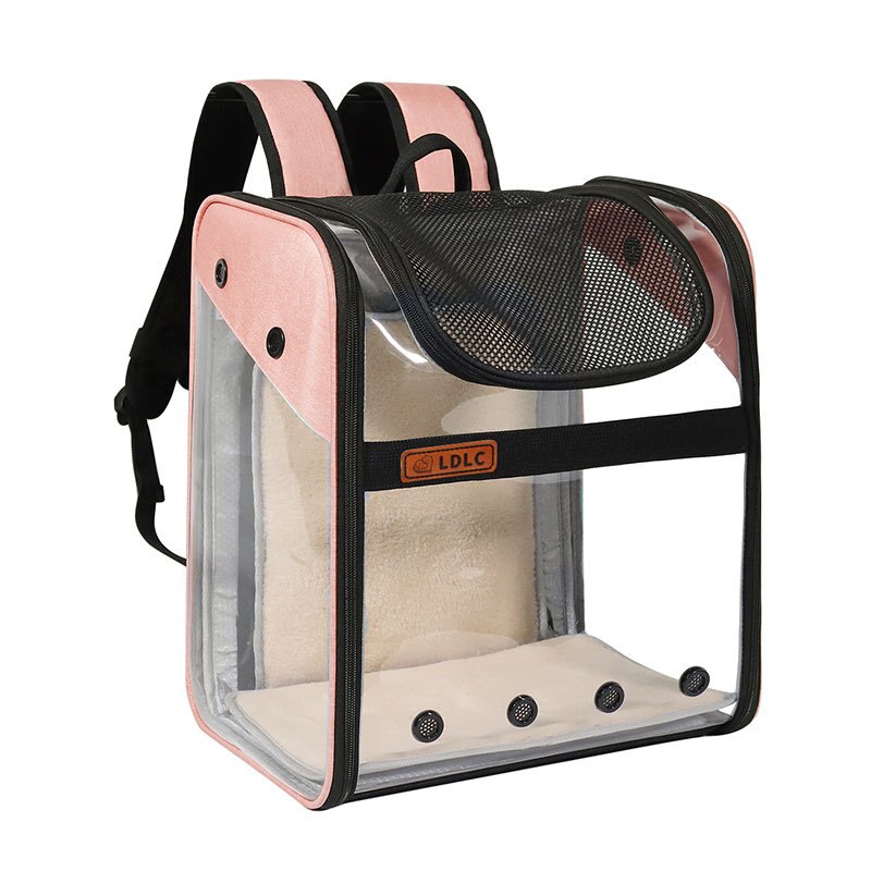 Mochila porta mascotas expandible, bolsa transparente para perros y gatos, bolsa de PVC para viaje, bolsa portátil, bolsas de hombro plegables para gatos: pink