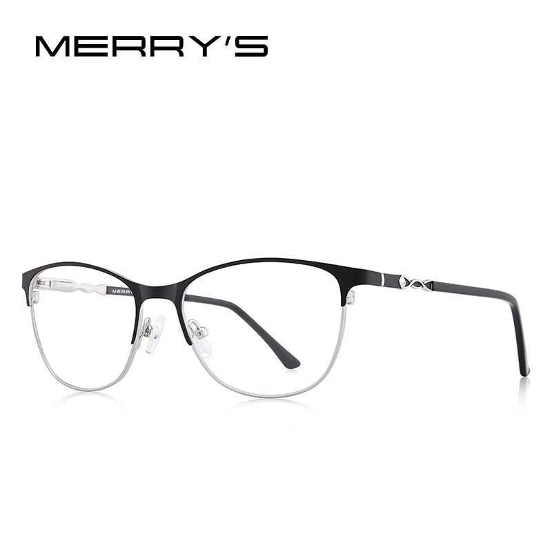 MERRYS-Gafas de estilo ojo de gato para mujer, lentes ópticas de montura completa para miopía, graduadas, S2110: C01 Black