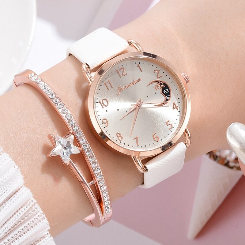 Dameshorloge met leren band, luxe lichtgevende wijzerplaat, sterrenwijzerplaat, dresswatches, zegarek damski reloj mujer