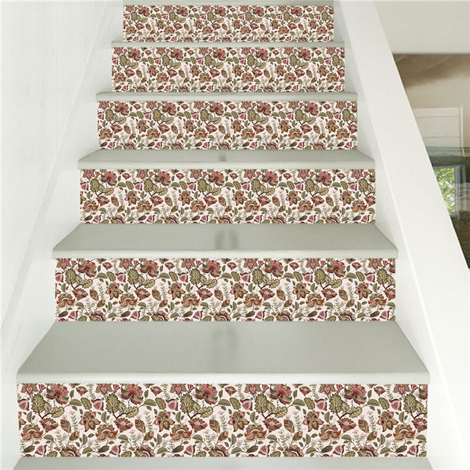 Pegatinas para escaleras con patrón de enredadera y flores, papel tapiz extraíble de PVC para escalera, calcomanía para restaurar el pasillo del hogar, bricolaje: LT222-B / 100x18cmx6pcs