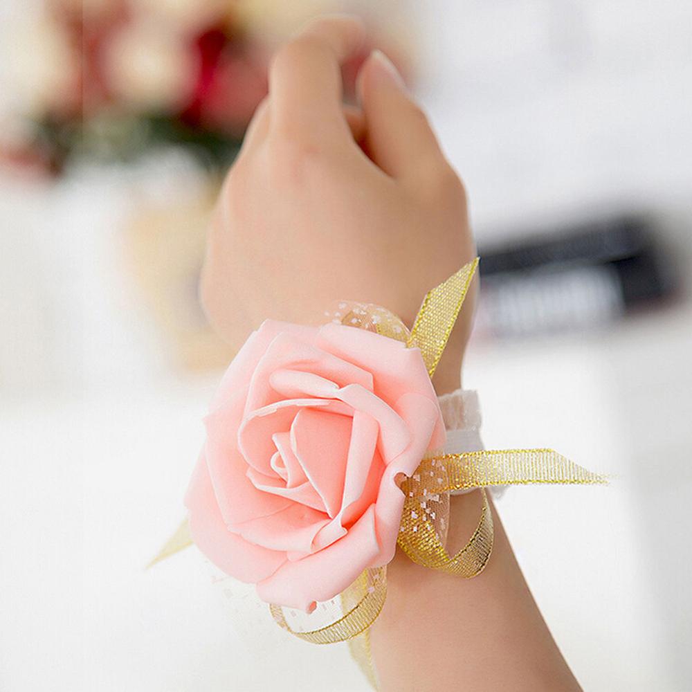1Pcs Wrist Flowers Wedding Supplies PE Artificial Rose Ribbon Flower Bride Bridesmaid Hand Flower Party Decoration: 1