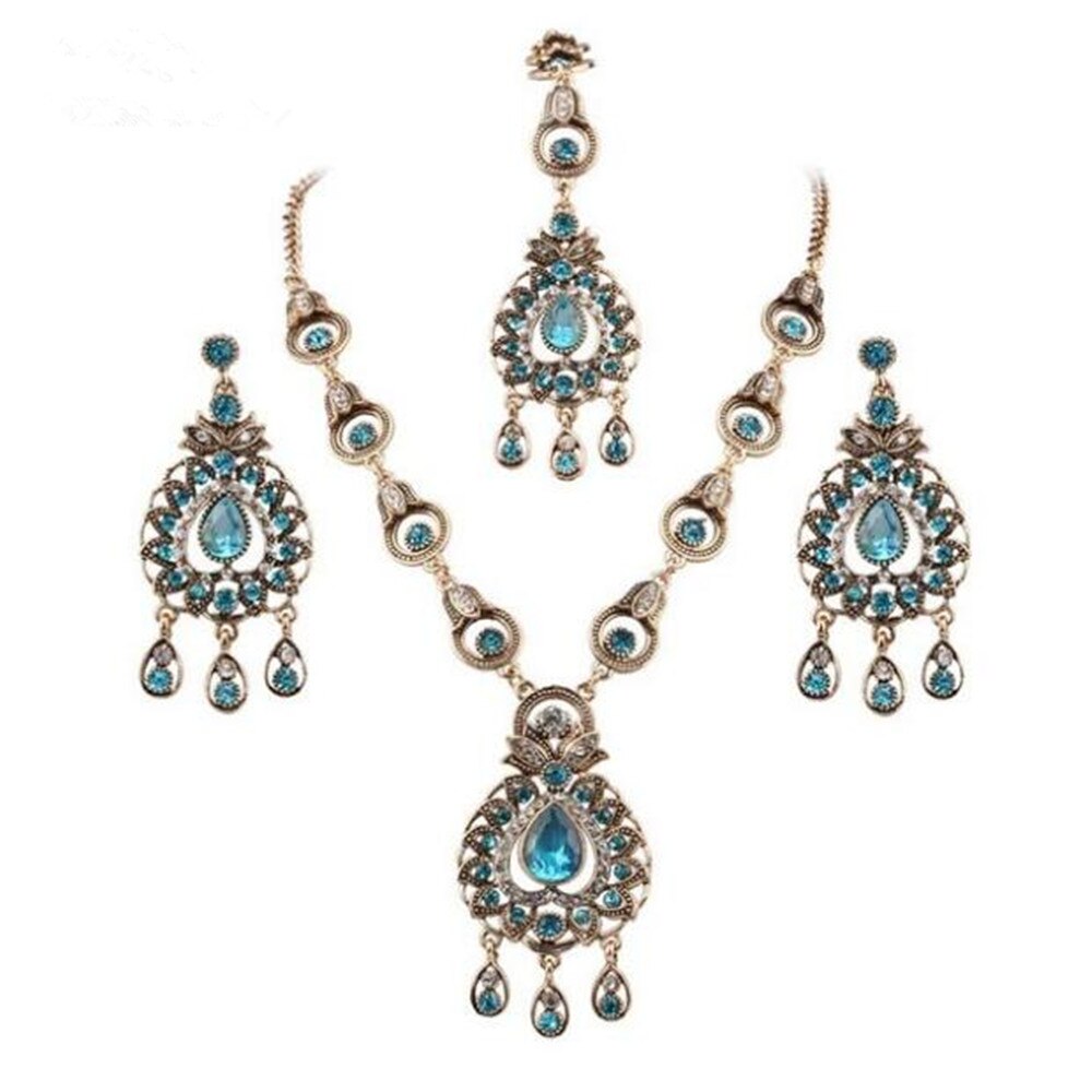 Accesorios Retro de Sari de India para mujer, collar de tres piezas, pendientes, accesorios de puesta en escena: A