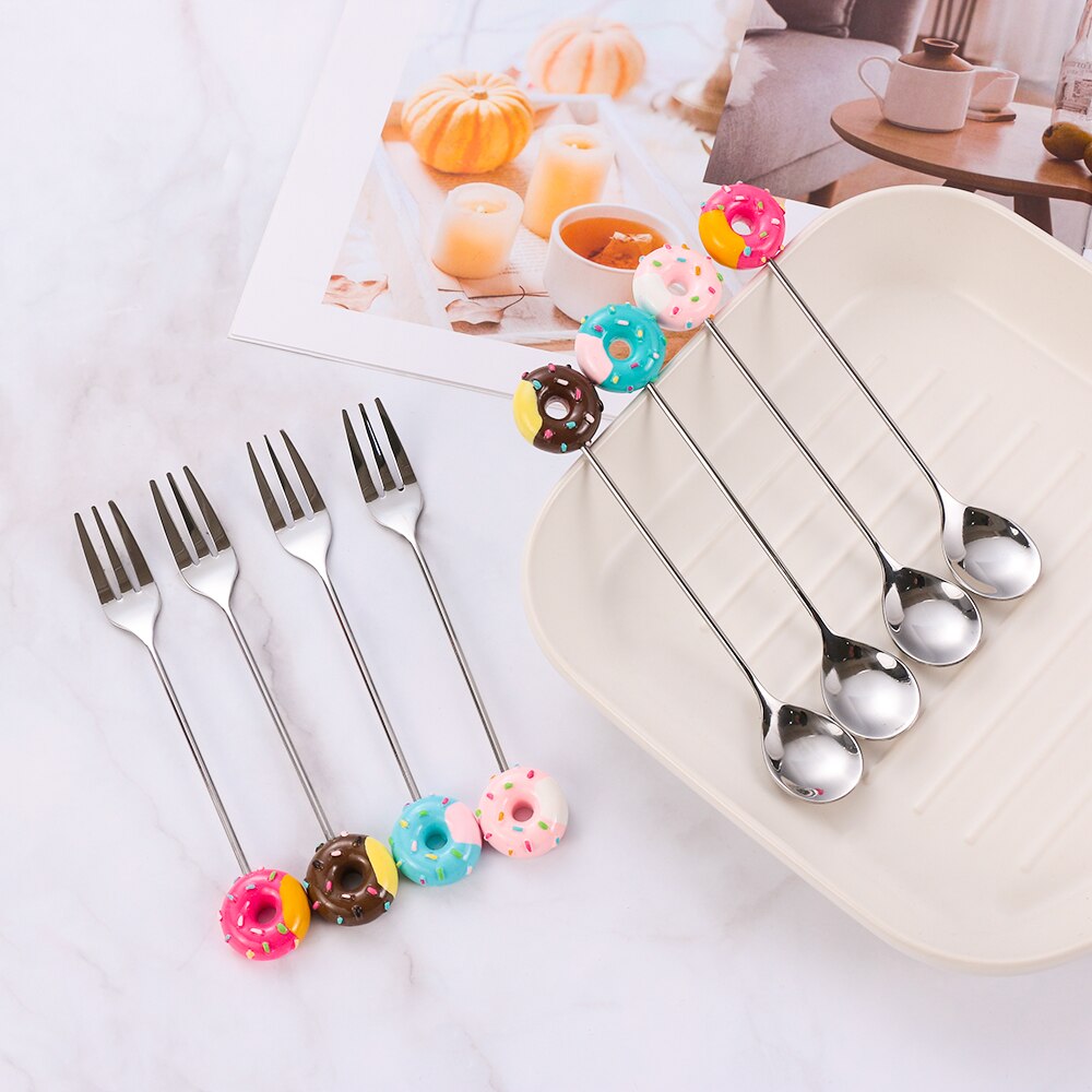 Cuchara de donut de acero inoxidable, tenedor para cocina, comedor, Mini postre, café dulces cubiertos para helado, arroz, soupvajilla, 1 ud.