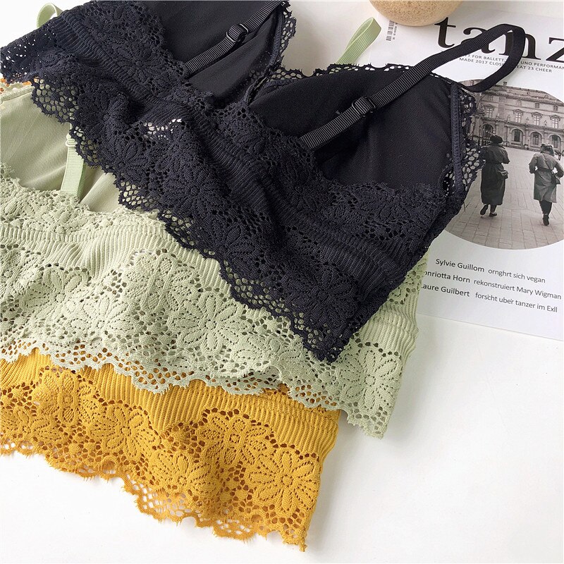 Wriufred Ribbed lace hollow bra panties sexy no steel ring triangle cup lingerie thin section comfortable underwear set