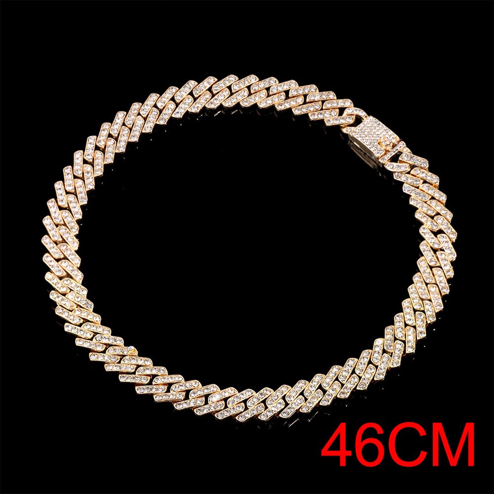 Collar Cadena Miami Cuban Link - Gargantilla 12mm - Strass Cristal Iced Out - Joyería Hip Hop Mujer: 062101GD