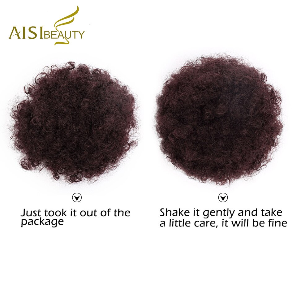 AISIBEAUTY Afro Short Kinky Curly Chignon Hair Extensions Synthetic Puff African American Afro Bun Wrap Drawstring Hairpiece