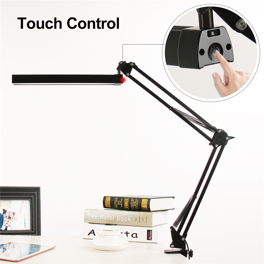 A16s 7w metal led svingarm bordlampe dæmpbar fleksibel arm lampeklemme til læsning af kontor 3 lysstyrke 2 farvetilstande bordlampe
