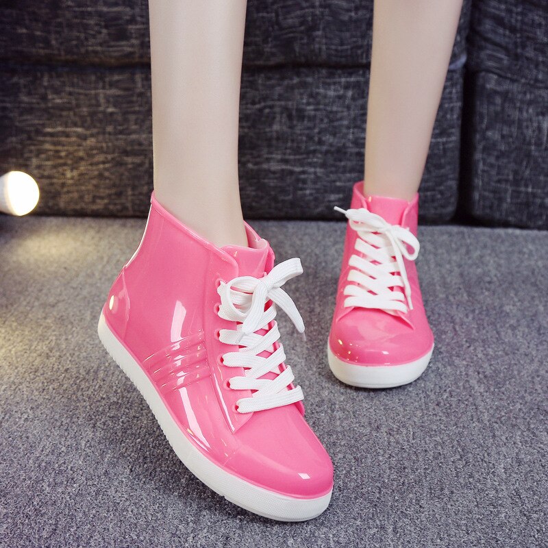PVC Frauen transparent Regen Stiefel Gummi Spitze hoch Frauen Stiefeletten Wasserdicht lässig Komfort Damen Stiefel Schuhe: Rosa