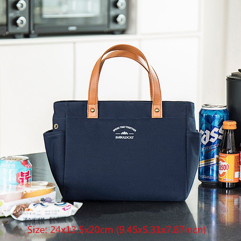 High Capacity Lunch Bag Women Picnic Food Thermal Pouch Waterproof Student Bring Meals Cooler Storage Handbag Accessories Items: B Navy