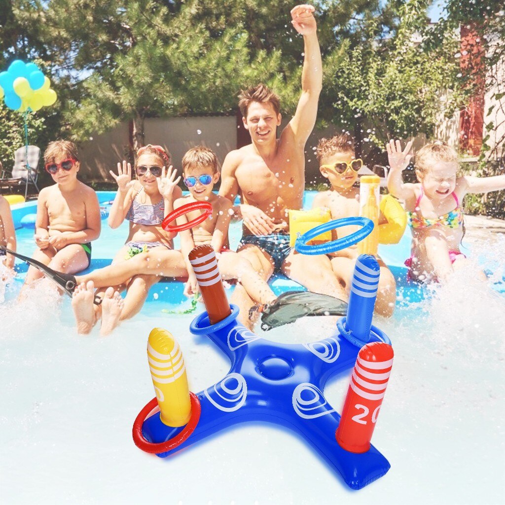 Swimming Rings With Inflatable Ring Toss Pool Game Toys Floating Swimming Pool Ring With 4 Pcs Rings Pool Accessories