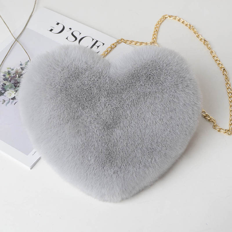 Women's Heart Shaped Handbags Cute Kawaii Faux Fur Crossbody Bags Wallet Purse Chain Shoulder Bag Lady Handbag