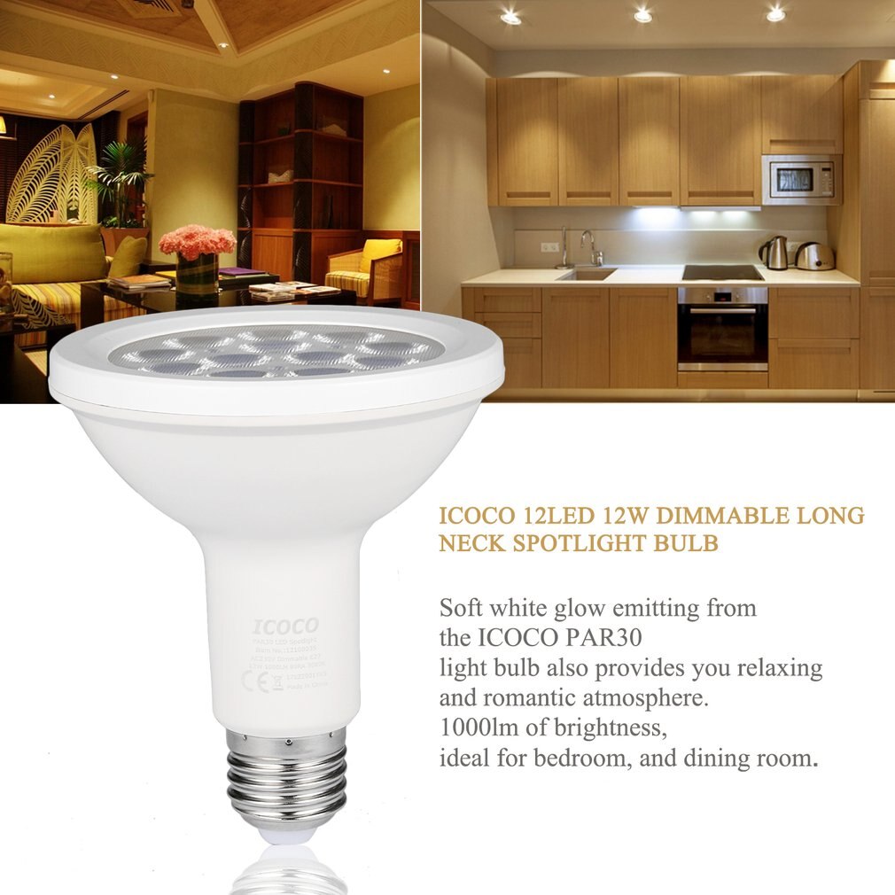 4PCS PAR30 12LED 12W Dimmable Long Neck 1000LM 3000K Warm White Spotlight LED Bulb Quivalent for 75W Halogen Bulb