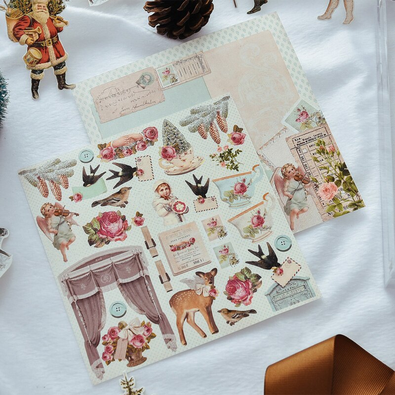 KLJUYP 8 Sheets Merry Christmas Scrapbooking Pads Paper Origami Art Background Paper Card Making DIY Scrapbook Paper Craft