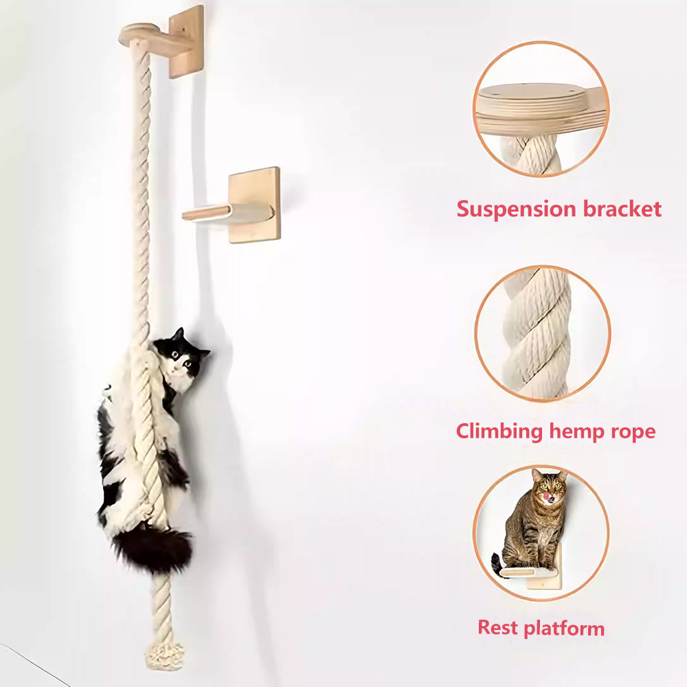 Cat climbing rope cat rack solid wood cat climbing rack sky-high rope large cat rope ladder wall-mounted cat jumping platform