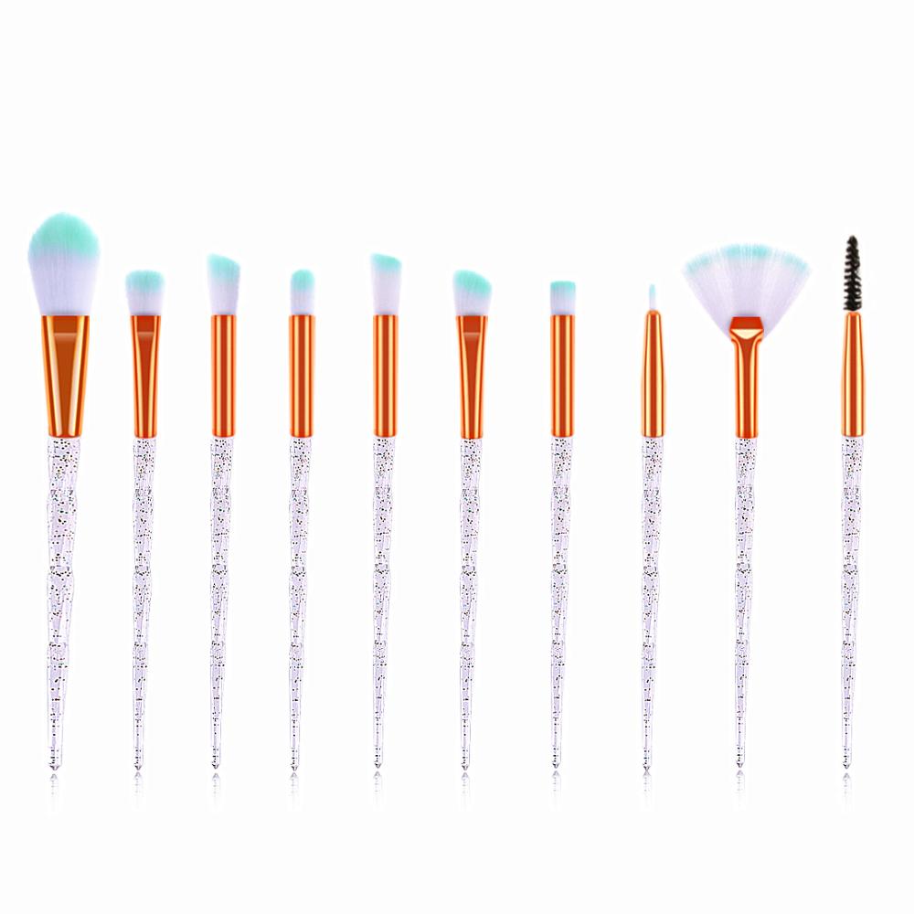 Zzdog 10 stk pro makeup børster sæt til øjenskygge highlight enhjørning krystal diamant langt skaft skønhedsværktøj sæt: 03
