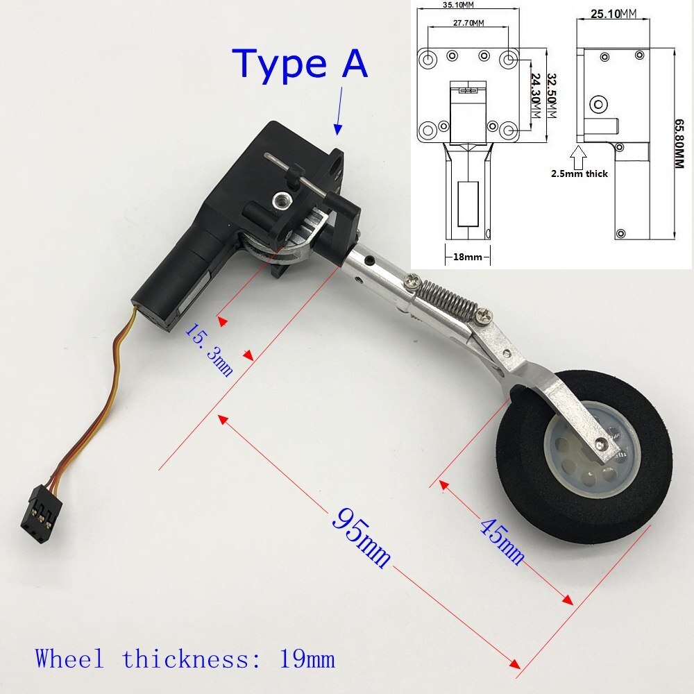 Single Wheel Retractable Nose Landing Gear for RC Airplanes and Jets: Type A 95mm Height