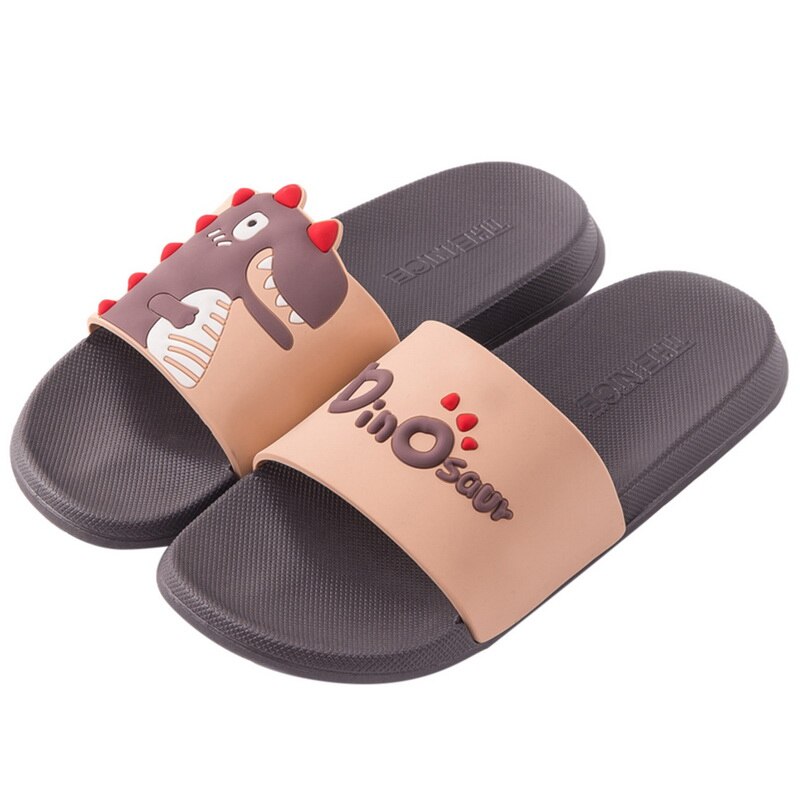 Kvinder sommer pvc dinosaur mønster hjemmesko damer slip on light strandsko kvinde åben tå afslappet platform kvindelig hjemmesko: Kaffe / 36-37