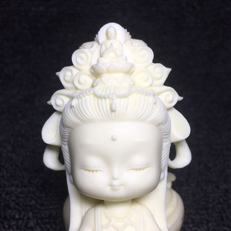 Estatuilla de Guanyin de dibujos animados de estilo chino, estatua de tallada a mano, bonita Bodhisattva de Guanyin, decoración de escritorio para el hogar