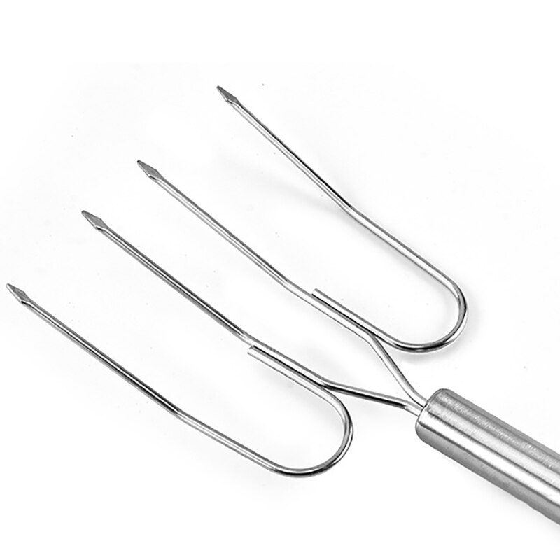 Silver Stainless Steel Wire Tube Handle Grilled Chicken Grilled Lamb Fork Barbecue Grill Outdoor Barbecue Tool