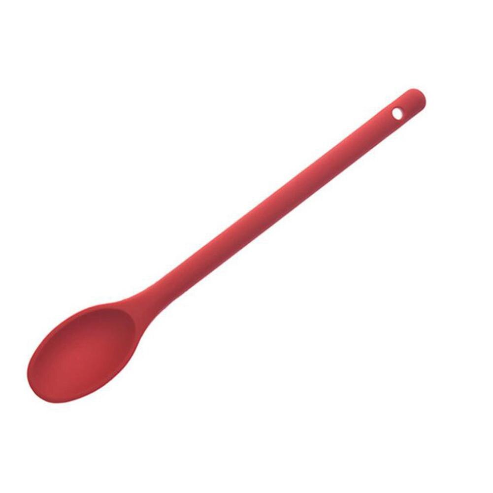 2 Pcs Spoon Long Handle Black Red Blue Green Teaspoons Silicone Salad Food Mixing Stirring Kitchen Cooking Tool Tableware: Red