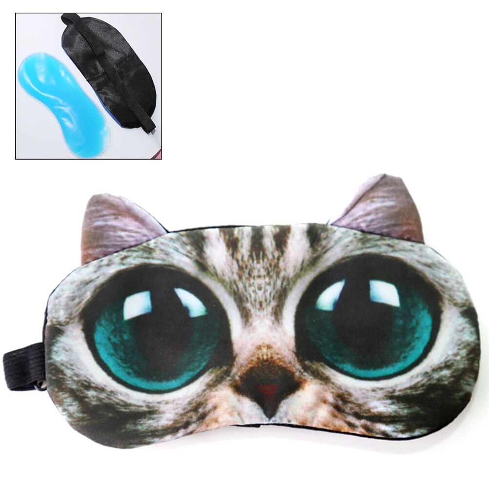 3D Big Eyes Cat Mask Cartoon Animal Sleeping Cotton Cooling Eyeshade Smooth Relax Sleep Mask With Ice Bag Travel Home Office