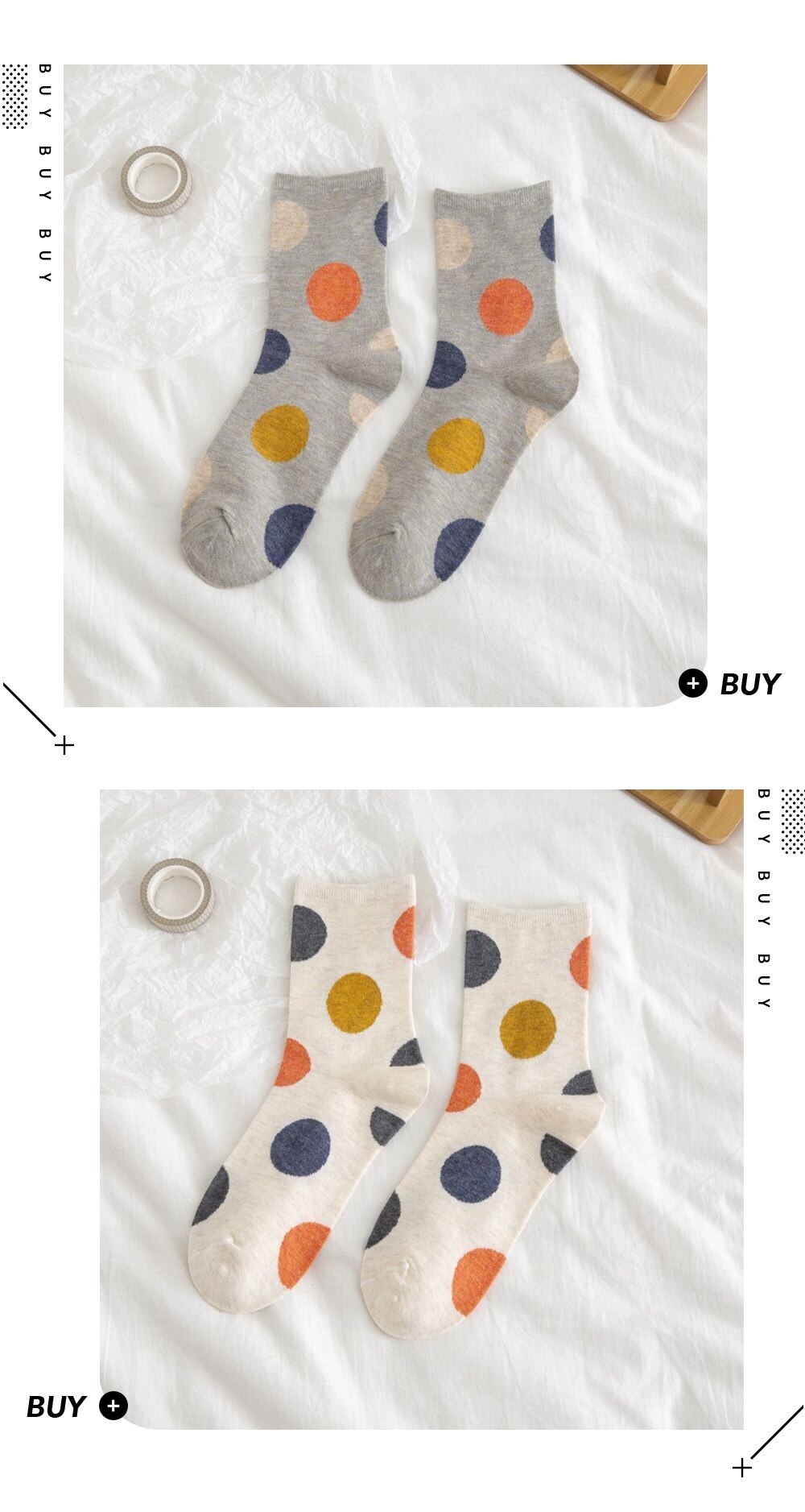 2 Pair/Pack Big Dot Cotton Socks Women Kawaii Women Socks Sweat Autumn and Winter: 86163-4