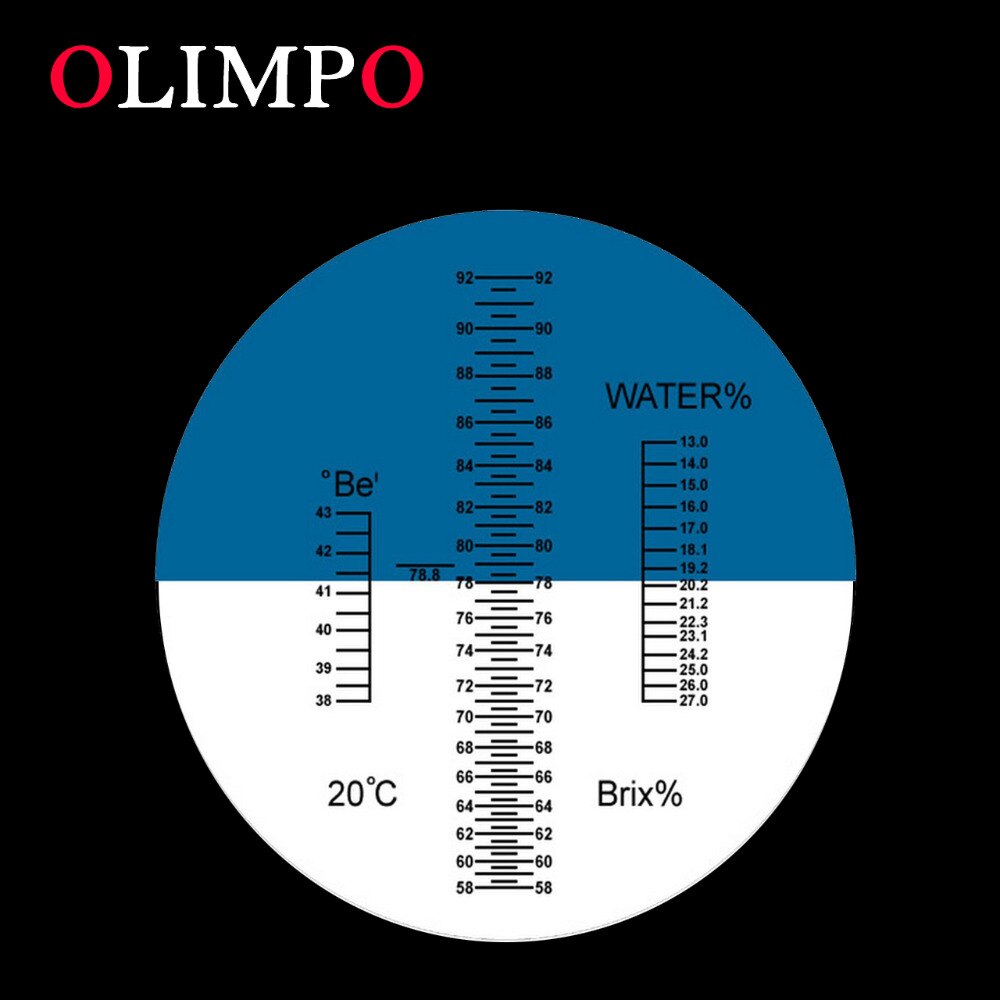 Olimpo Hand Refractometer Honing Met 58-92% Brix 13-27% Water 38-43% Baume Honing Vocht Tester homebrew Imker