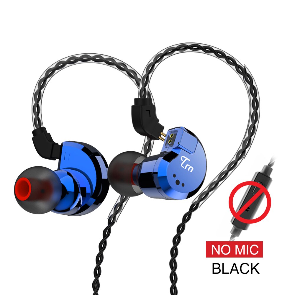 TRN V80 2DD + 2BA híbrido en la oreja ohr HIFI DJ Monitor correr deporte Auriculares auriculares con 2 pines desmontable: Blue no mic