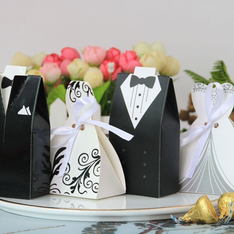 100Pcs Bruid En Bruidegom Bruiloft Gunst En Zak Snoep Box Diy Met Lint Bruiloft Decoratie Souvenirs Feestartikelen tassen