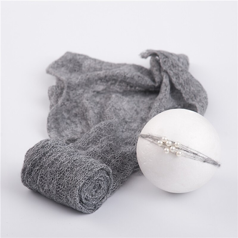 40*150 cm Newborn Baby Mohair Photography Wraps Blanket With Pearl Headband Headwear Infant Soft Knitted Wrap Cloth Accessories: Gray