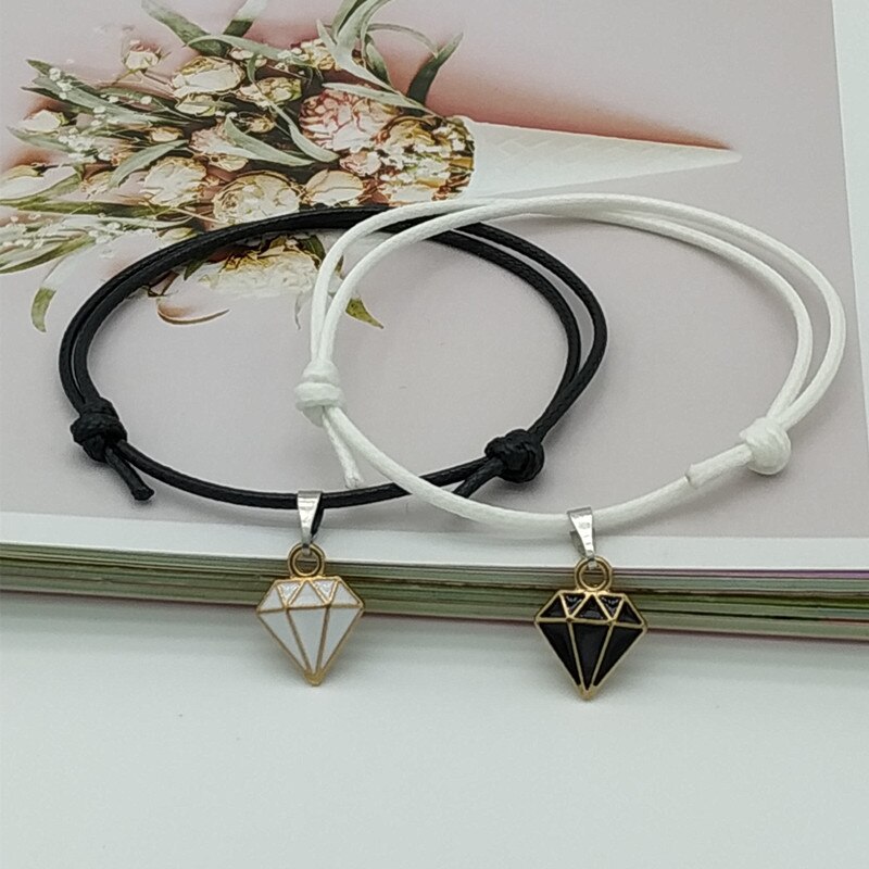 Pulsera de cuerda ajustable para parejas, brazalete de color blanco y negro, de San Valentín, joyería al por mayor, novedad de: sl01a