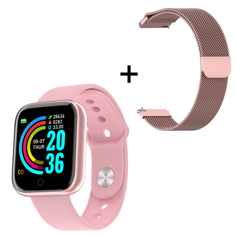 nouvelle montre intelligente fréquence cardiaque moniteur de pression artérielle hommes femmes Sport Tracker Smartwatch pour Android IOS téléphone Mobile: add pink steel