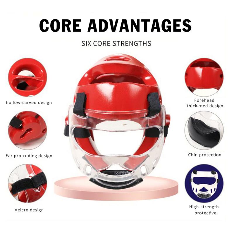 Taekwondo Headgear With Face Shield Taekwondo Sparring Headgear - Removable Face Protector With Tempered Plastic Visor (Hockey-Style Design) Boxing Headgear