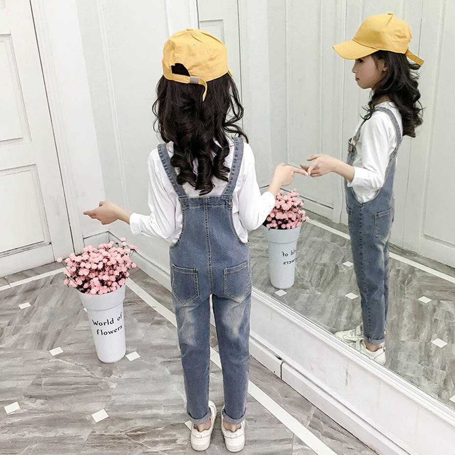 Vår höst barn flickoverall casual långa byxor solida jumpsuits för tonåringar barnkläder byxor med rem 6 8 10 12 14