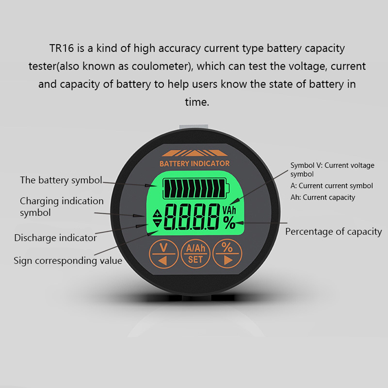Dc 8-80v 50a 100a 350a tr16 coulomb räknare mätare batterikapacitet indikator ammeter voltmeter batteritester för li-jon lipo