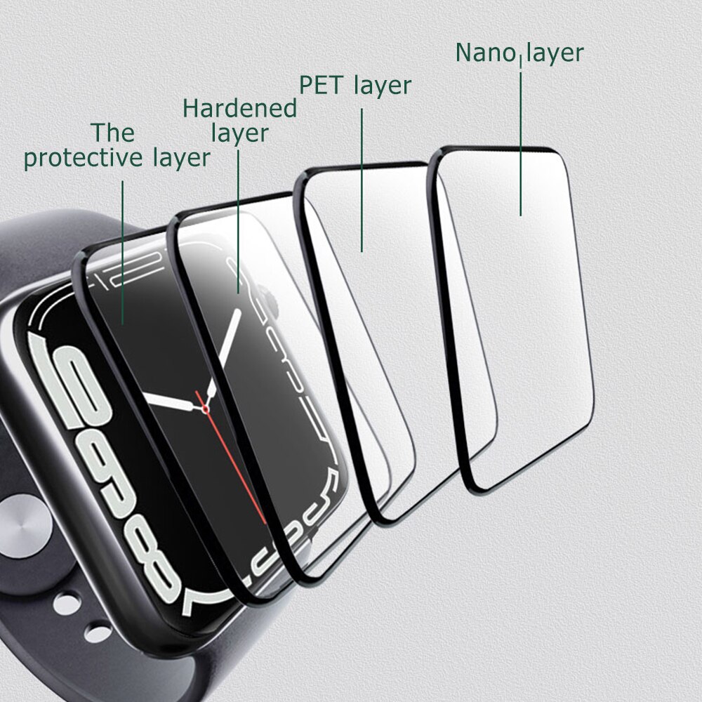 Hd skærmbeskytter til apple watch serie 7 fuldcover hærdet glas til iwatch serie 7 41mm 45mm beskyttelsesfilm stødsikker
