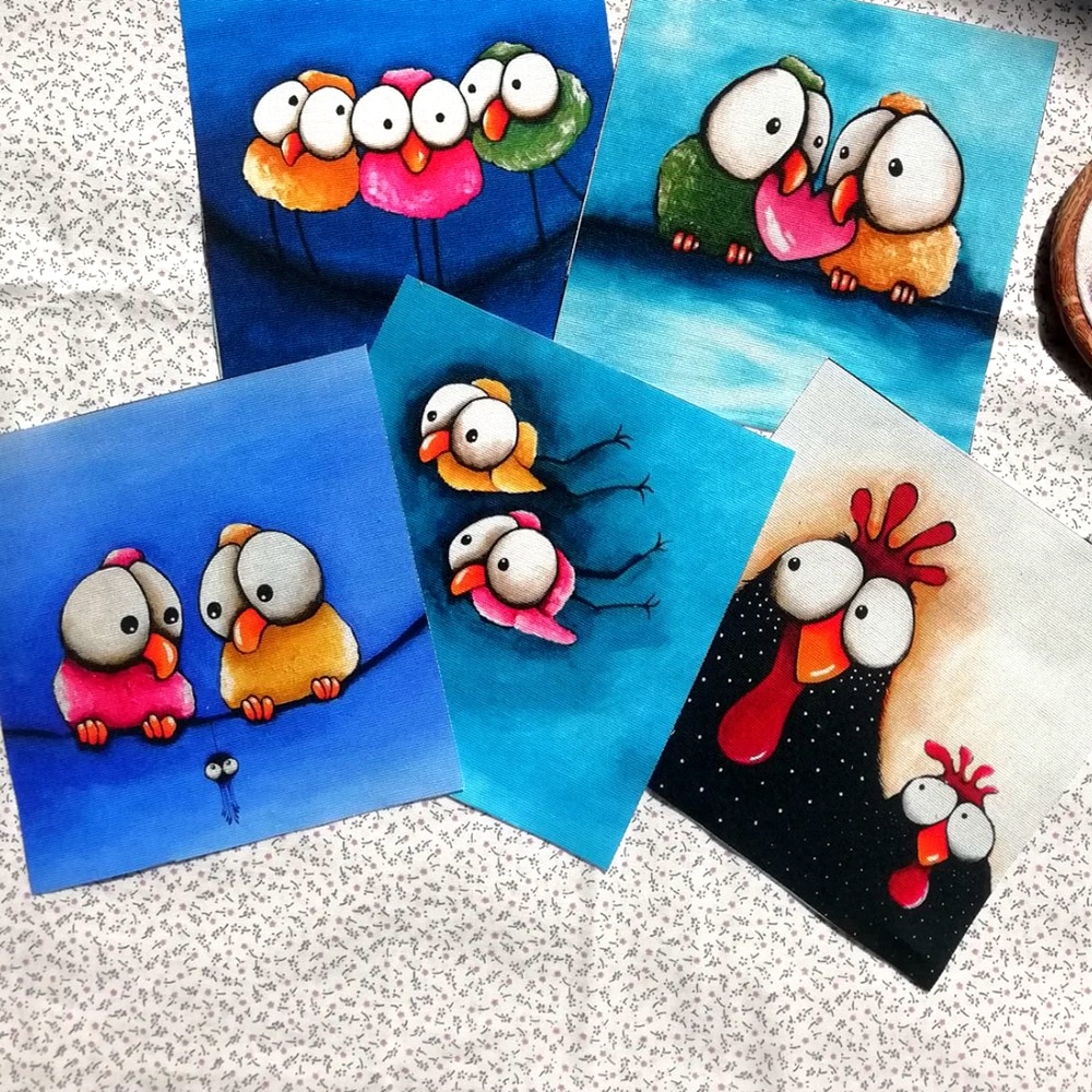 Tela de lona de algodón para Patchwork, tejido de costura artesanal, decoración del hogar, parches de tejido, pájaro bonito, 15x15cm