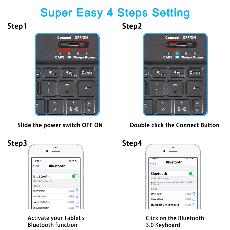 10 Inch Wireless Keyboard Bluetooth Keyboard Mouse Combos French Bluetooth Keyboard Rechargeable For ipad Phone Tablet Laptop