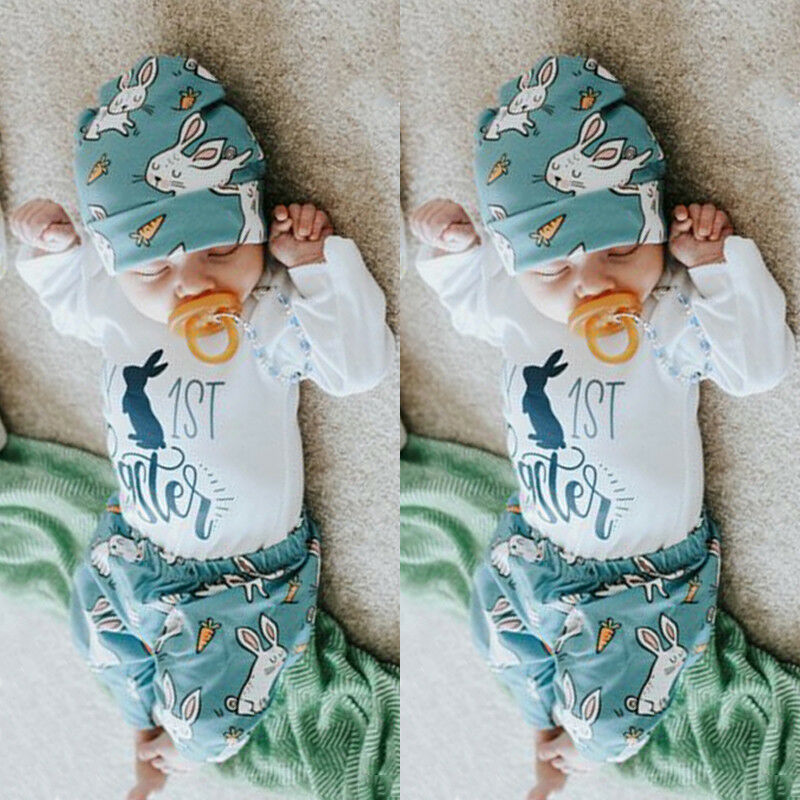 3pcs Easter Newborn Infant Baby Boy Girl 0-18M Outfit Clothes Romper Bodysuit Pants