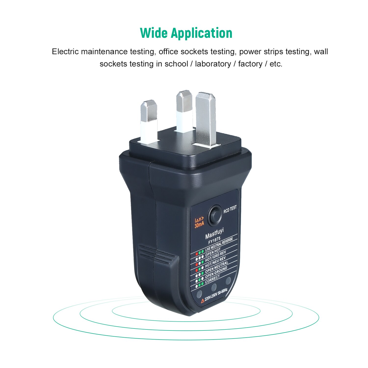 RCD Electric Socket Tester Automatic Neutral Live Earth Wire Electric Circuit Polarity Detector W/ 7 LED Light Leakage Test