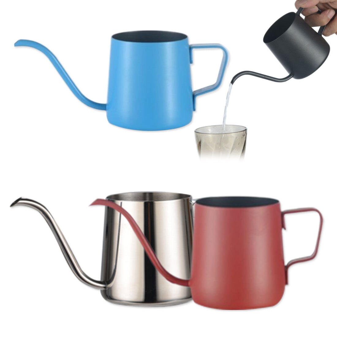 350/250ML Stainless Steel Hand Punch Pot Coffee Pot Drip Gooseneck Spout Long Mouth Kettle Teapot Coffee Pot Long Mouth