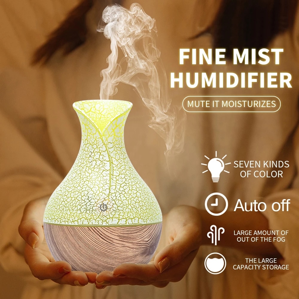 Mini Electric Air Humidifier USB Ultrasonic Aroma Essential Oil Diffuser Wood Grain Cool Mist Maker LED Light For Home Office