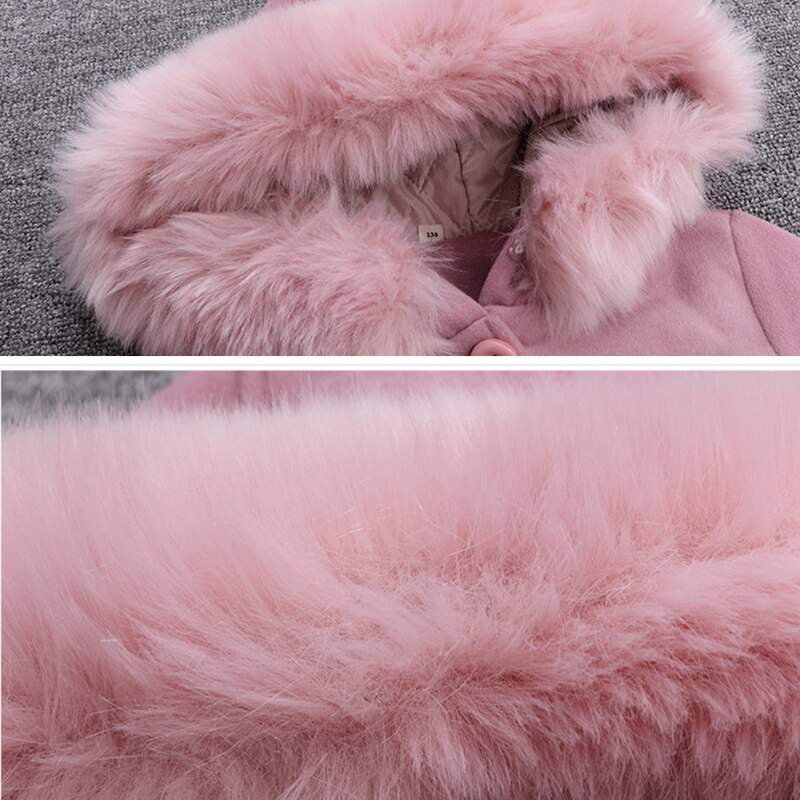 Meisjes wollen jas kinderen winterjas halflange bovenkleding warme wollen kleding capuchon windjack lange meisjes winterjas jas