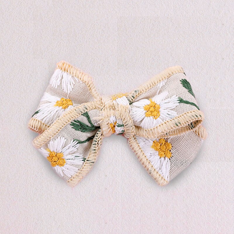 Korean Sweet Embroidery Bows Hair Clip for Kids Girls Boutique Handmade Hairpins Barrettes Headwear Hair Accessories: Beige S
