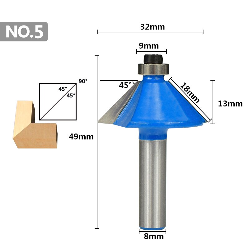 CMCP 1 pièces 6.35mm 8mm tige bois routeur Bits carbure CNC fraises coin arrondi outils de coupe de bois: No.5