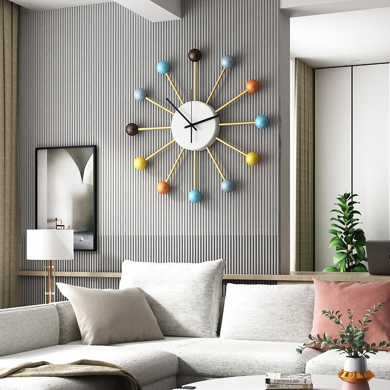 Home Living Room Decoration Watches Wall Clock Modern Nordic Wooden Balls Metal Large Teen Bedroom Kitchen Decor Clocks