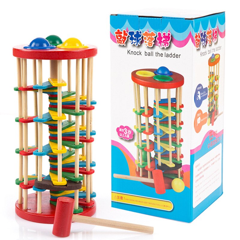 Hands-on Percussion Piling Table Wooden Toys Color Early Education Toys For Baby Playing Table Knocking Ball Ladder: Default Title