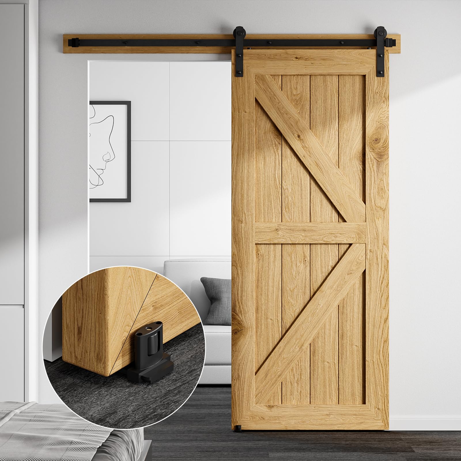 CCJH-Guide de Sol pour Porte de Grange Coulissante, Double Rouleaux Astronomiques Réglables, Fixation Murale, Noir, 1 Pièce